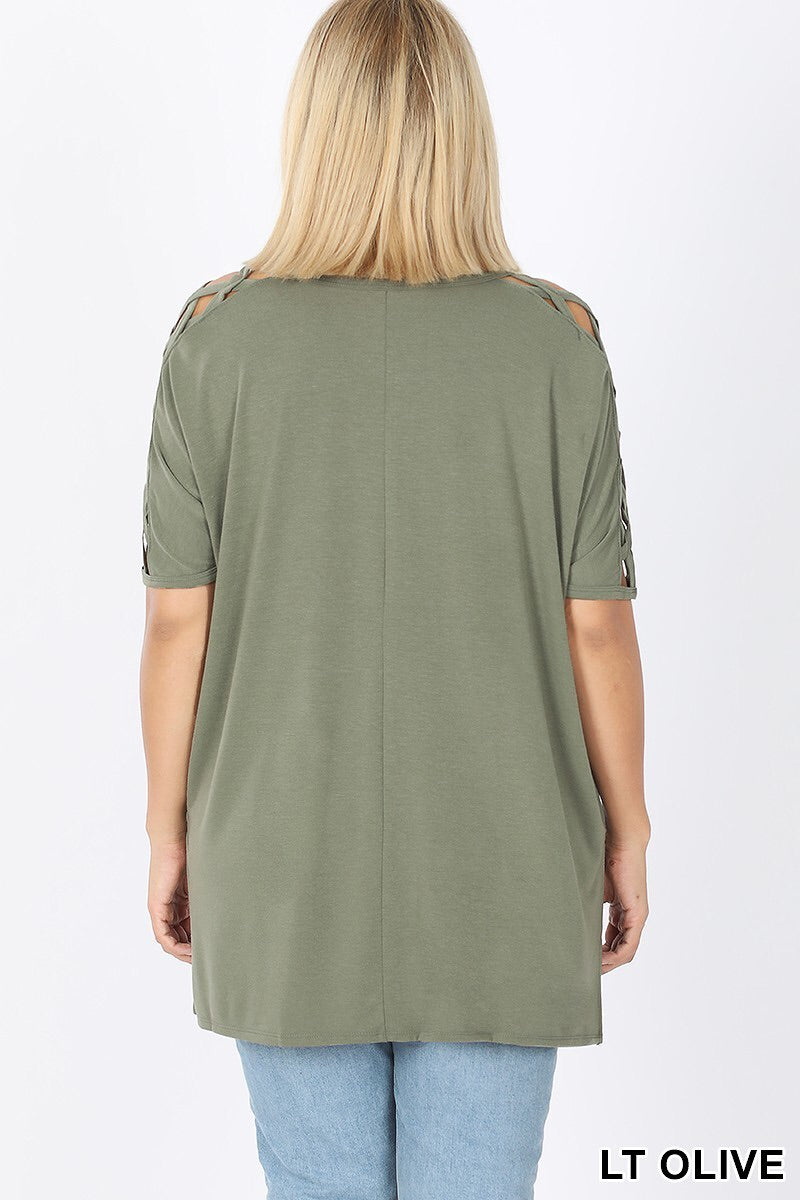 Plus Criss-Cross Short Sleeve Top in Brown