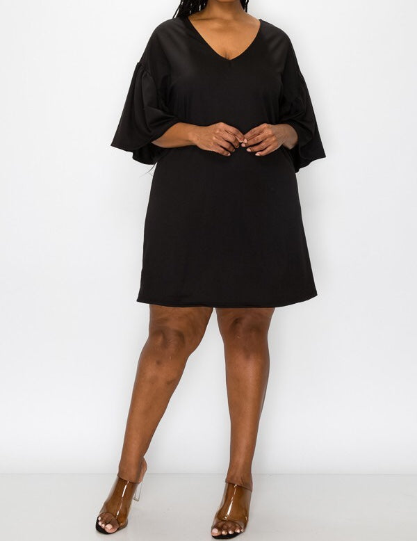 Plus Size Bell Sleeve Dress in Black