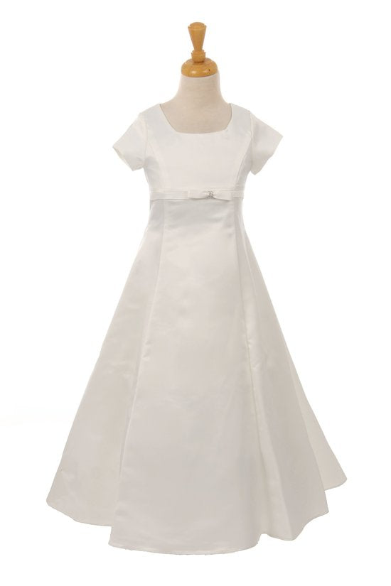 Girls Formal A Line Satin Dress in White