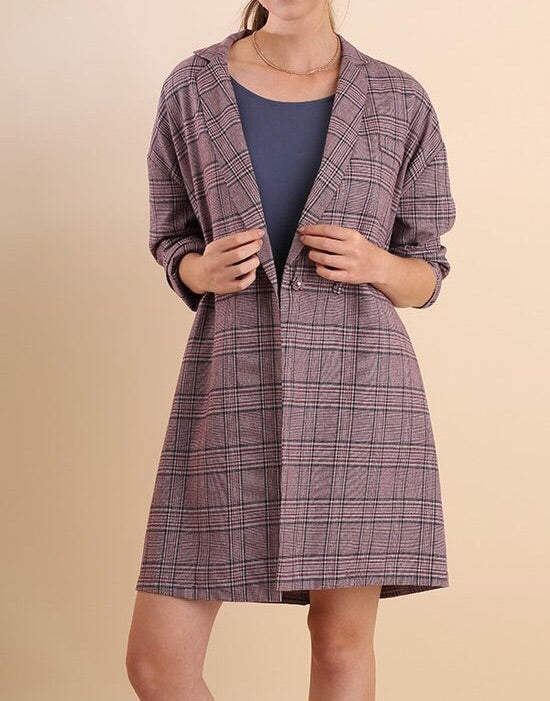Plaid Print Trench Coat  with Pockets