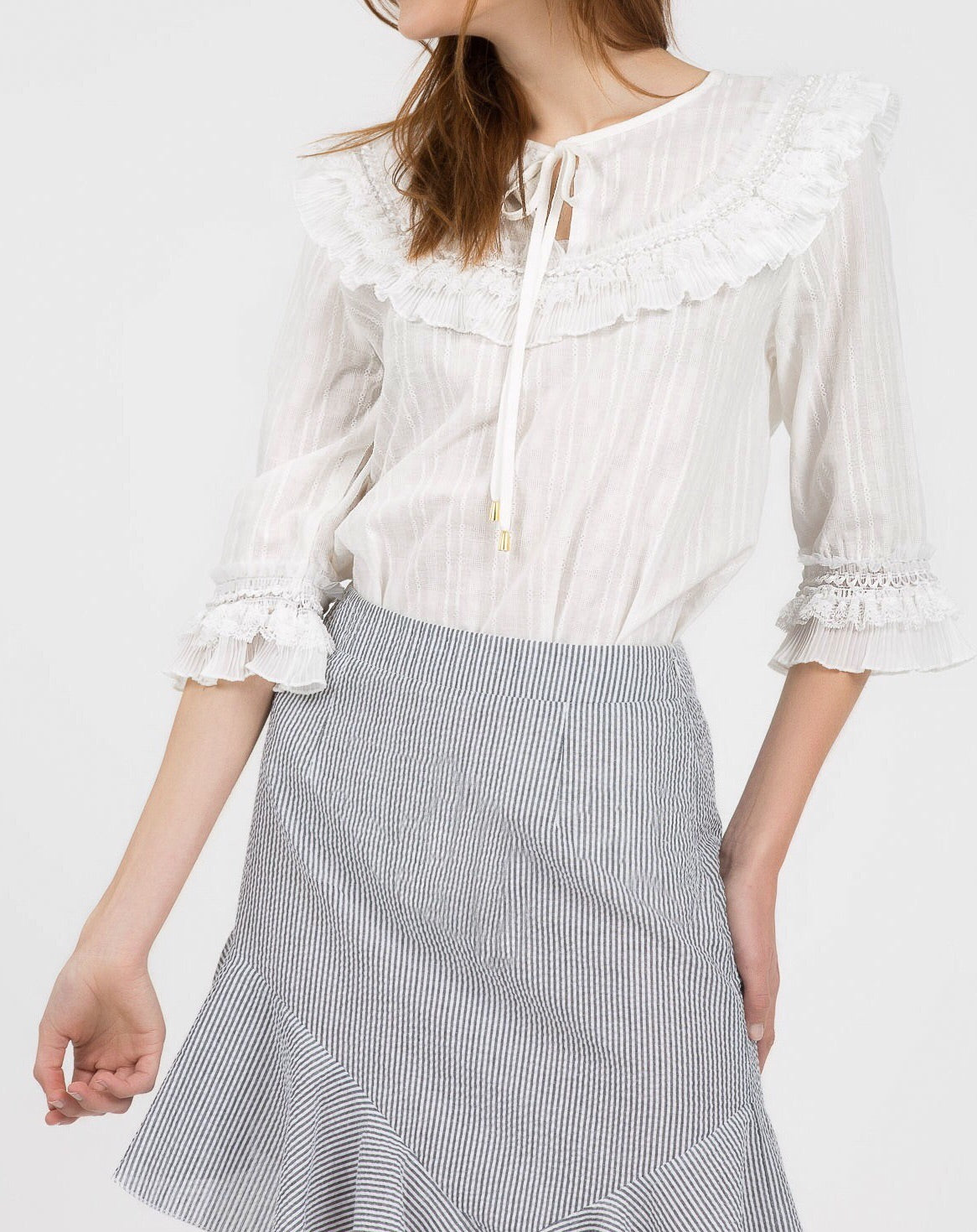 POL Lace Ruffle Detail Blouse