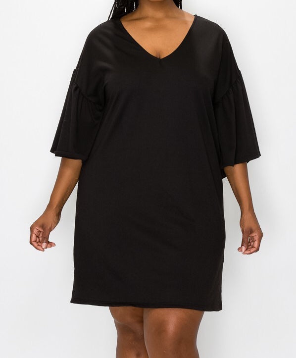 Plus Size Bell Sleeve Dress in Black