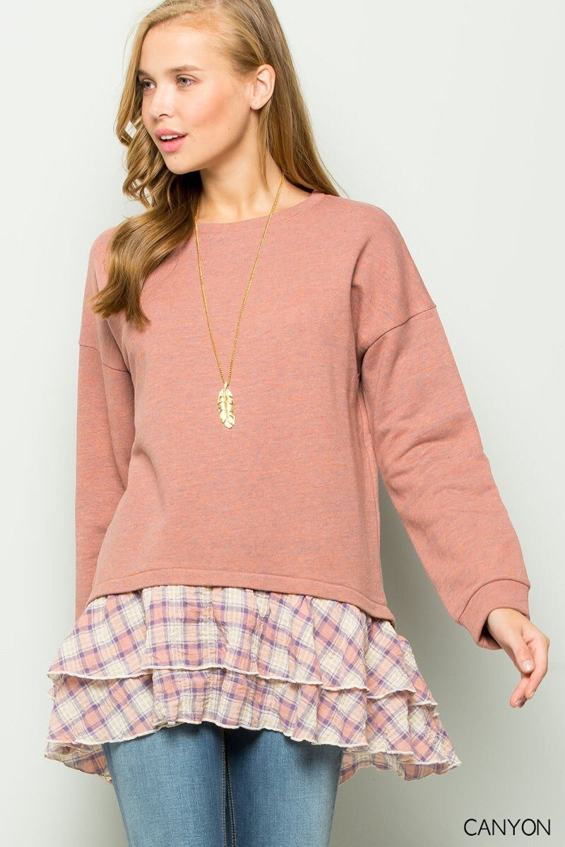 Blush Tiered Ruffle Hem Long Sleeve Top