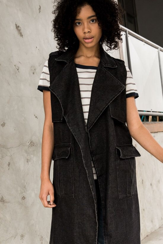 POL Sleeveless Trench Denim Vest