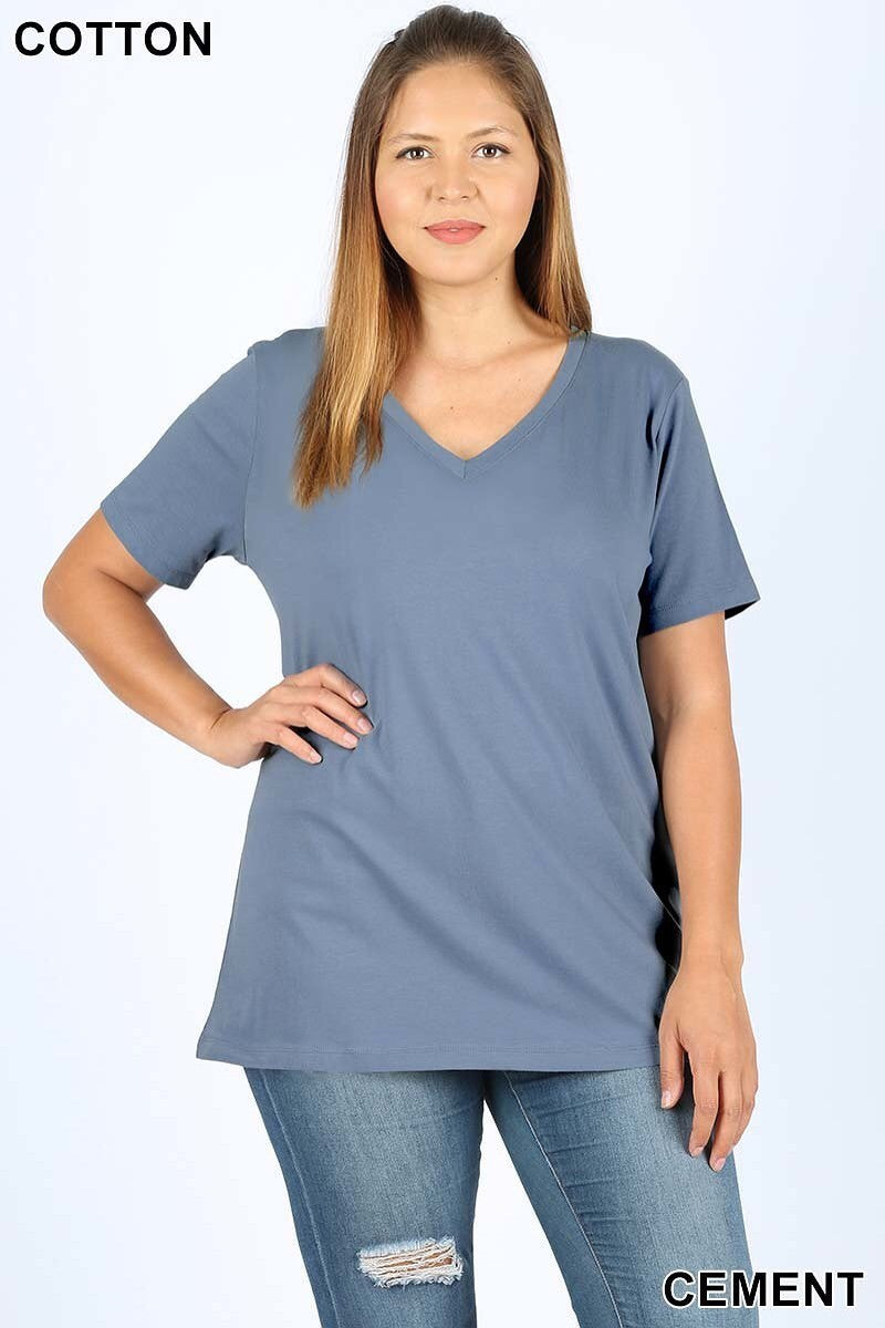 Plus Sz V-neck Cement T-Shirt