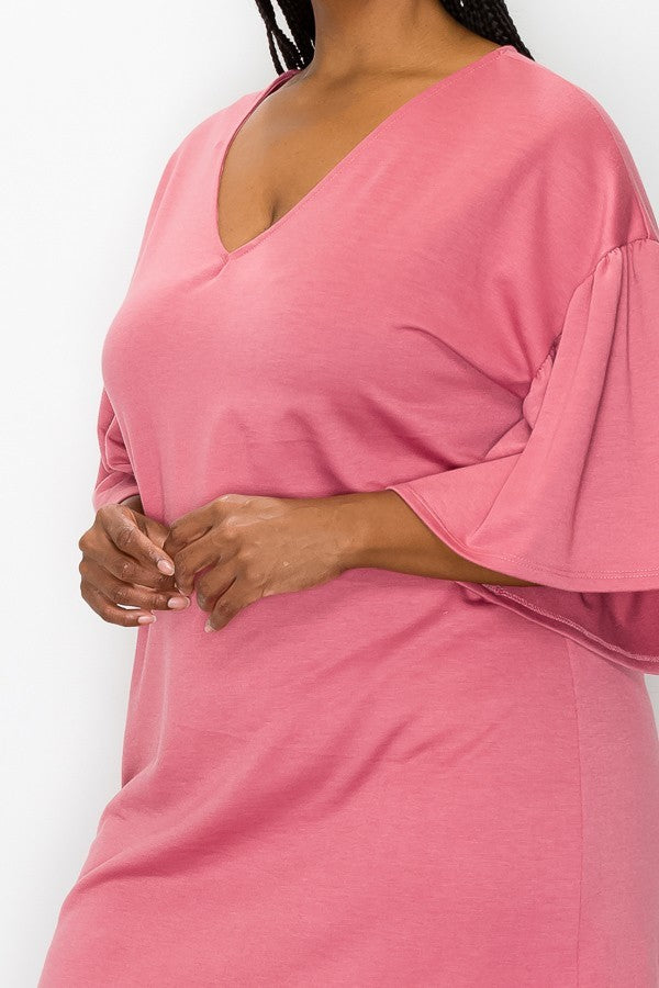 Plus Size Bell Sleeve Dress in Mauve