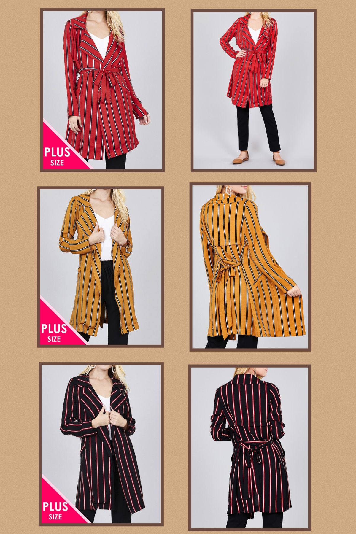 Plus Size Multi Stripe Long Woven Jacket