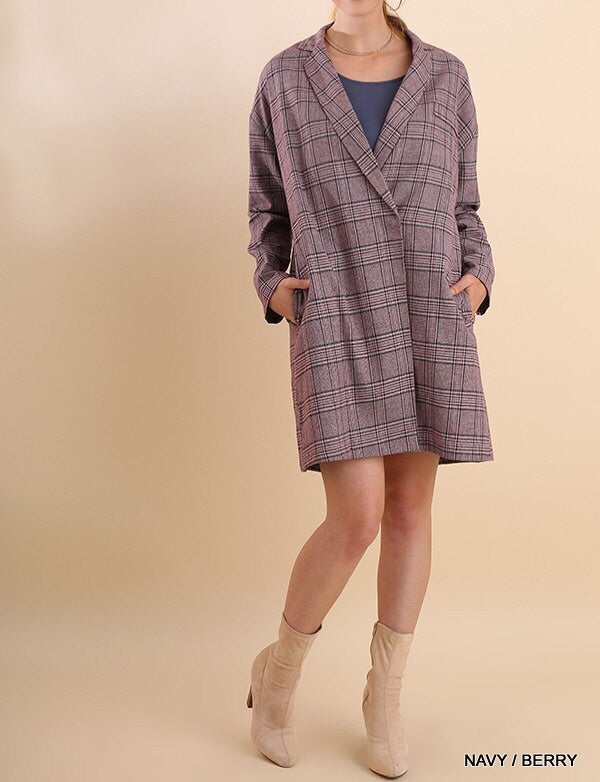 Plaid Print Trench Coat  with Pockets