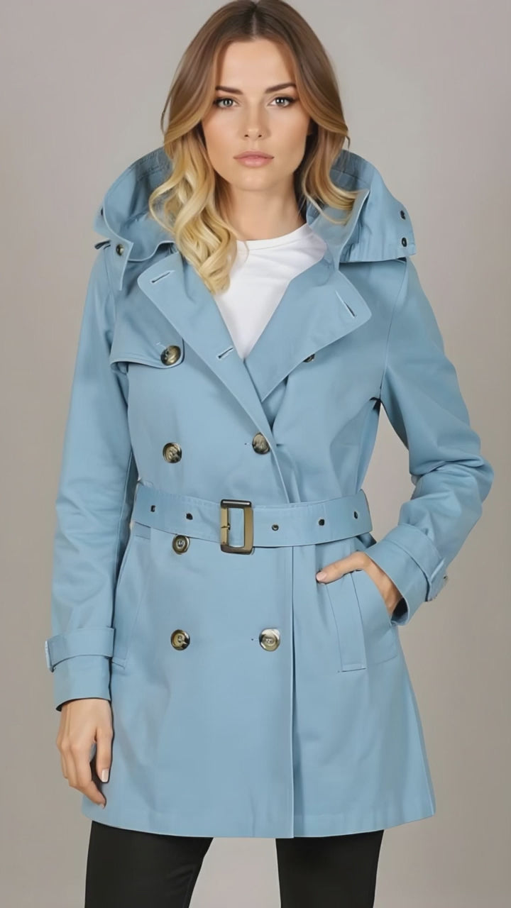 Double Breasted Blue Gray Trench Coat