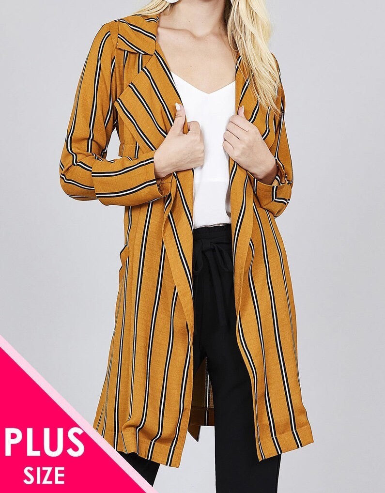 Plus Size Multi Stripe Long Woven Jacket