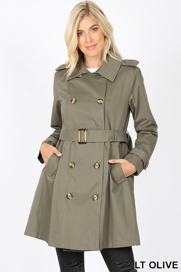 Light Olive Double Breasted Trench Coat