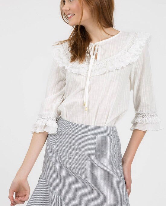 POL Lace Ruffle Detail Blouse