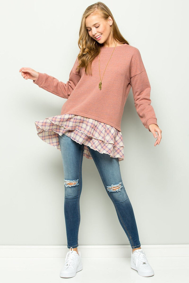 Blush Tiered Ruffle Hem Long Sleeve Top