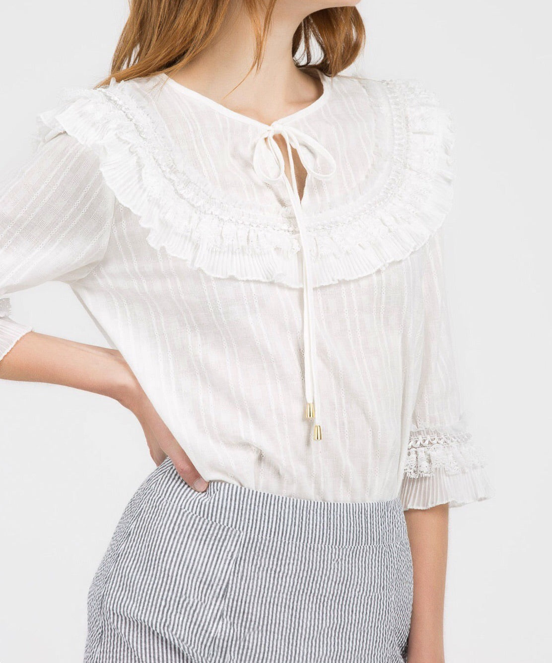 POL Lace Ruffle Detail Blouse