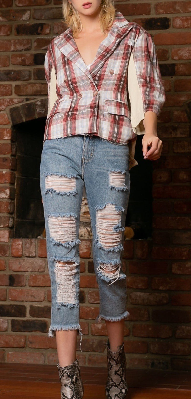 POL Plaid Denim Jacket