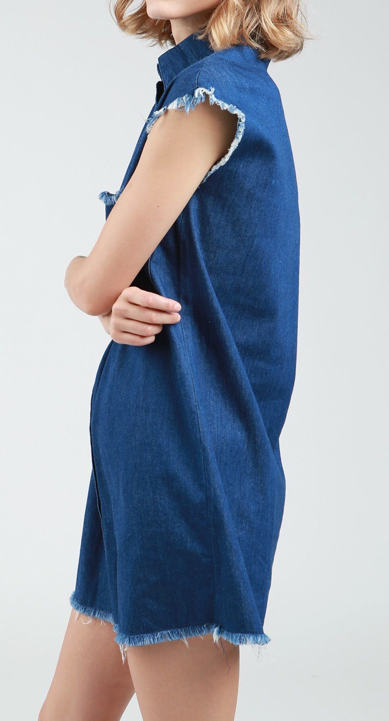 POL Sleeveless Denim Shirt Dress