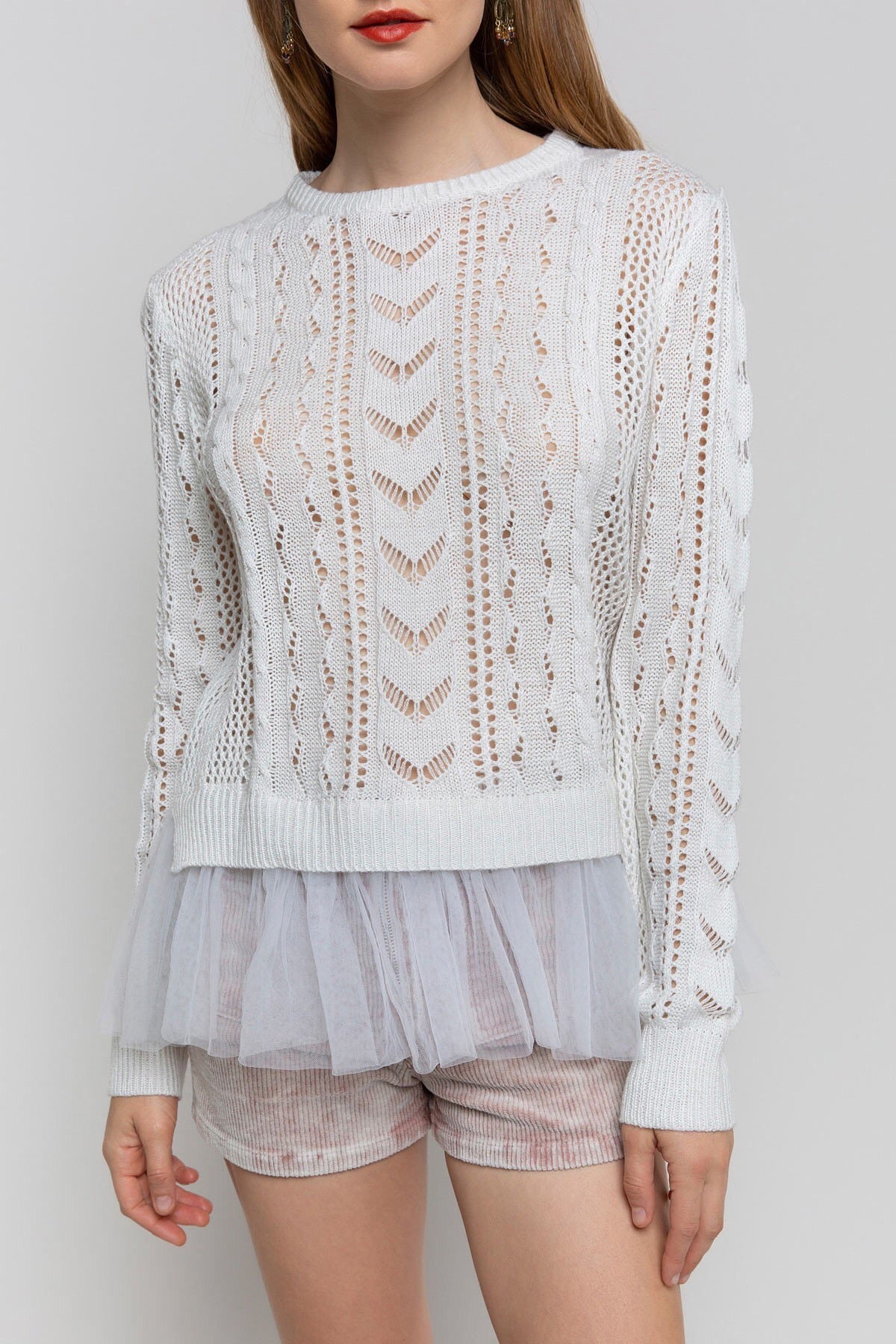 POL Crochet Cable Sweater with Lace