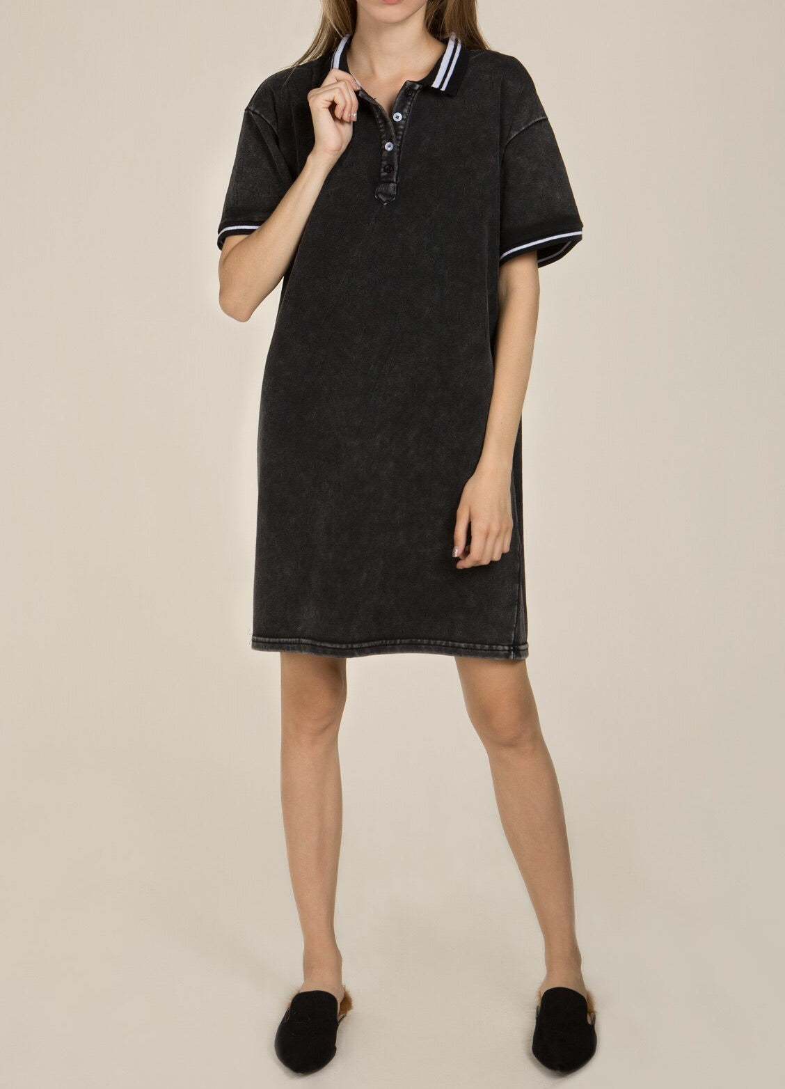 POL Solid Polo Dress Black Comfort Fit
