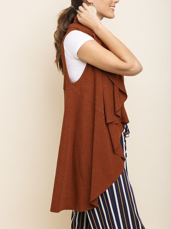 Sleeveless Open Front Draped Lapel Knit Vest