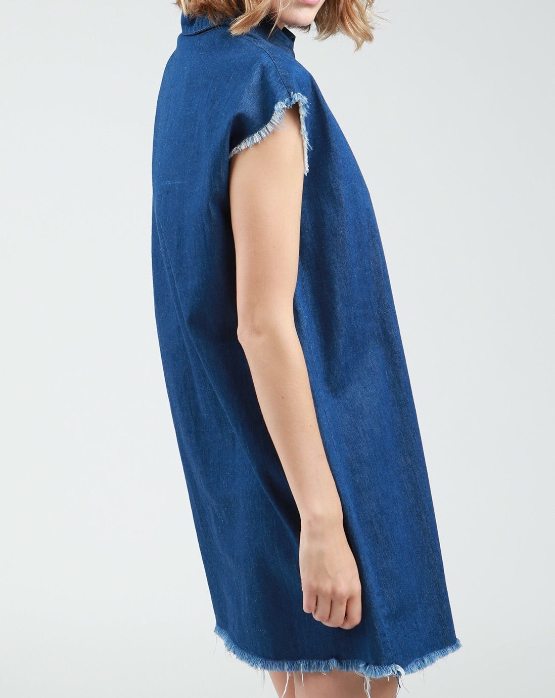 POL Sleeveless Denim Shirt Dress