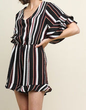 Load image into Gallery viewer, Black Mix Bell Sleeve Romper
