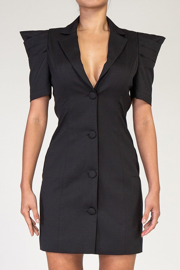 Batwing Puff Sleeves Blazer Dress in Black