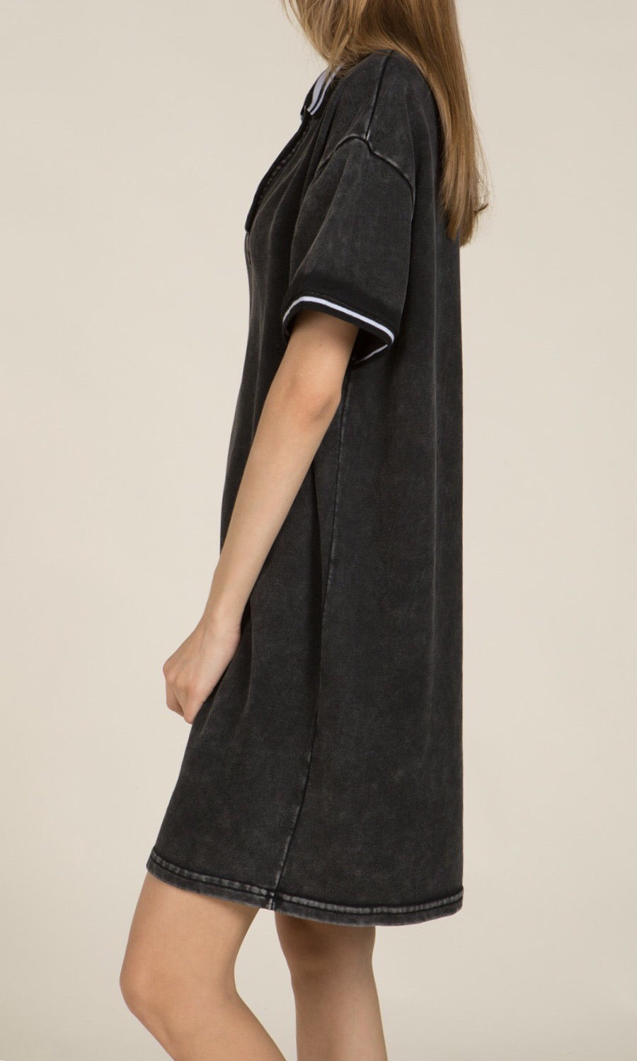 POL Solid Polo Dress Black Comfort Fit