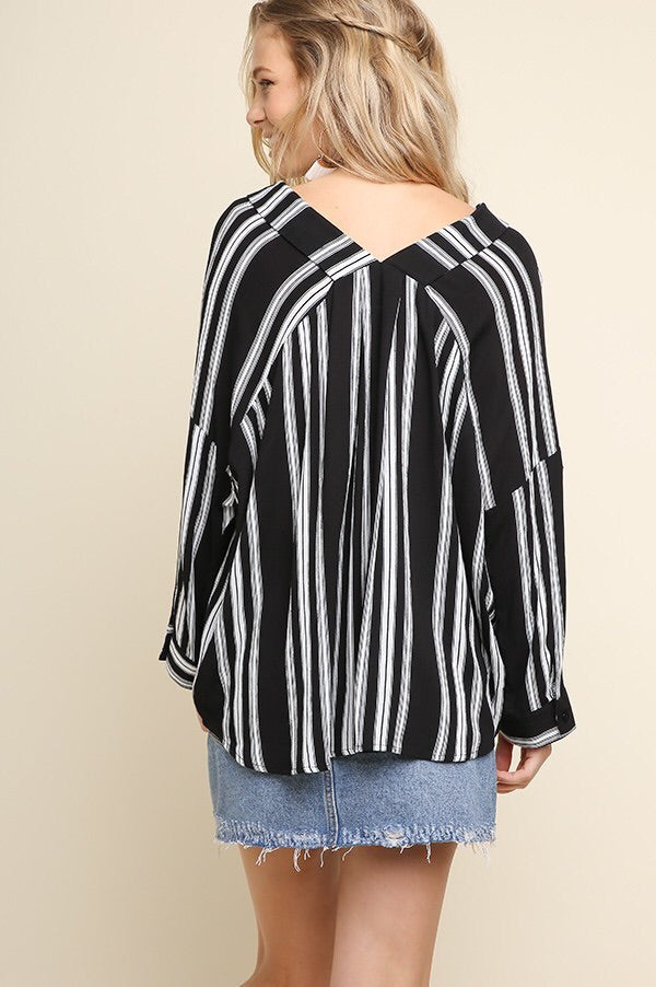 Striped Roll Up Button Up Top