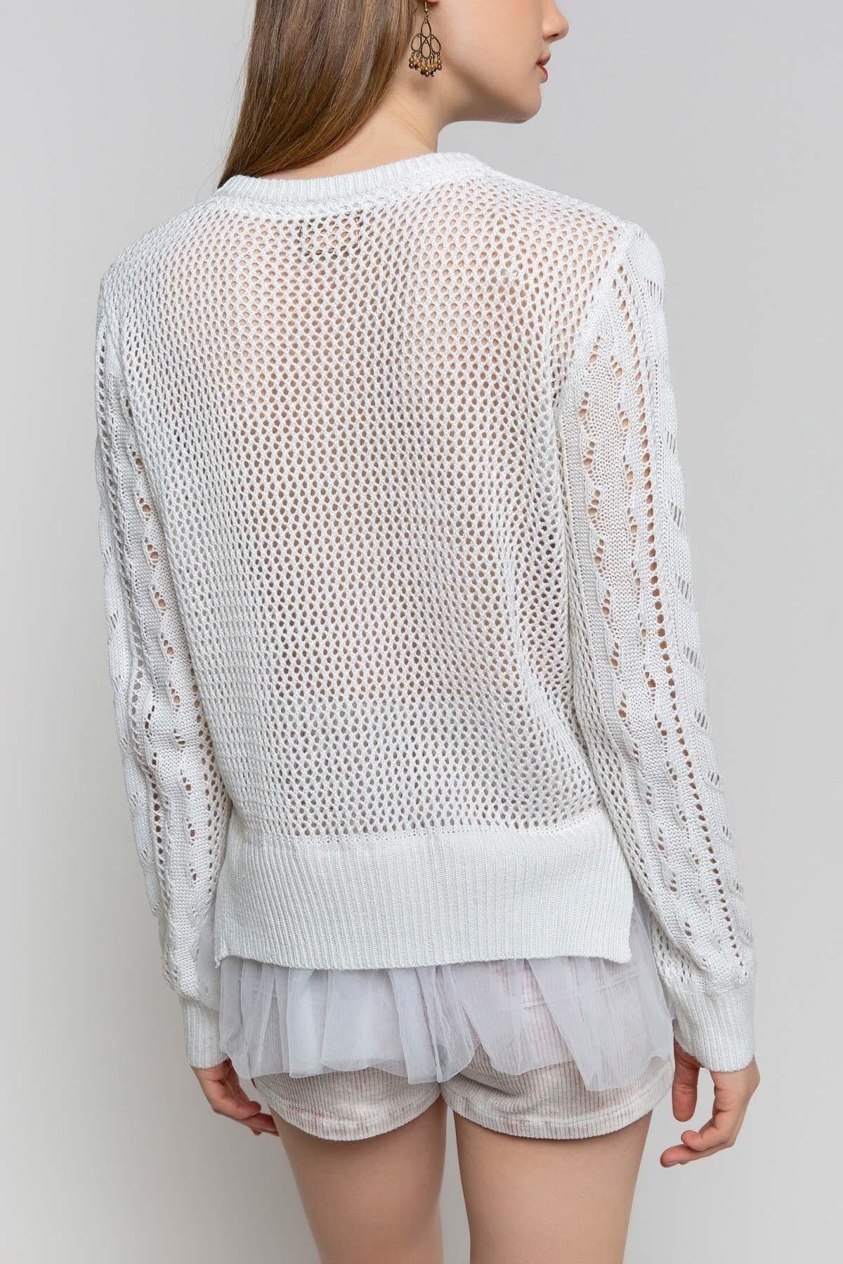 POL Crochet Cable Sweater with Lace