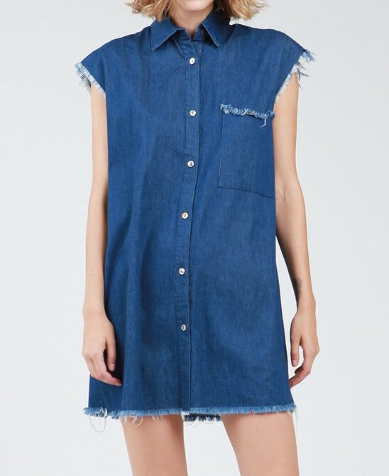 POL Sleeveless Denim Shirt Dress