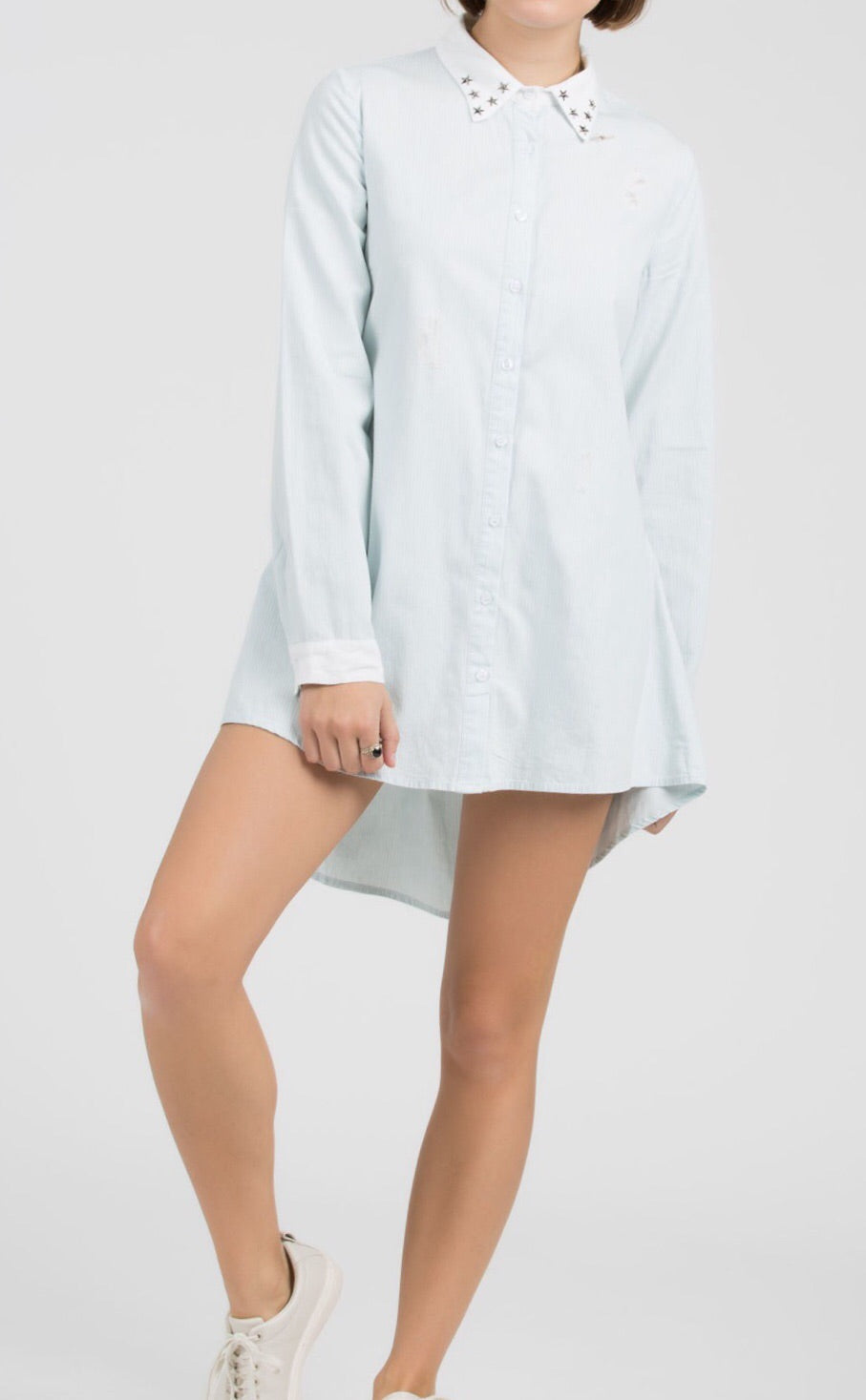 POL Denim Pin Stripe Hi Lo Shirt Dress
