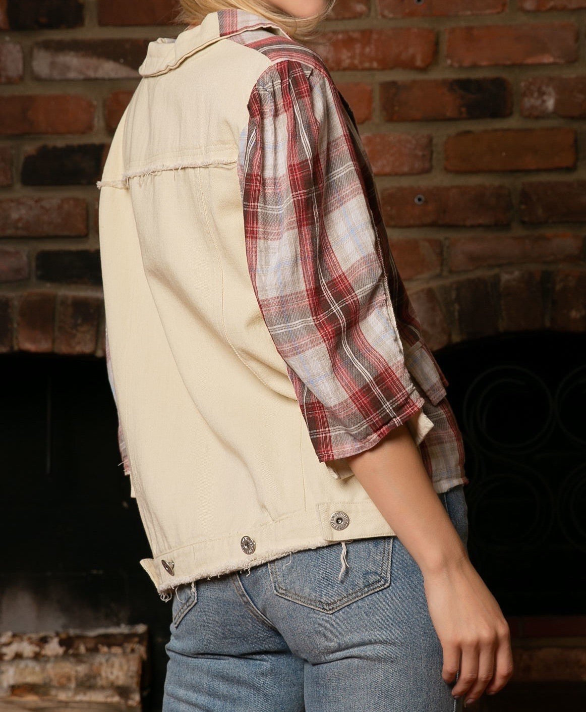 POL Plaid Denim Jacket