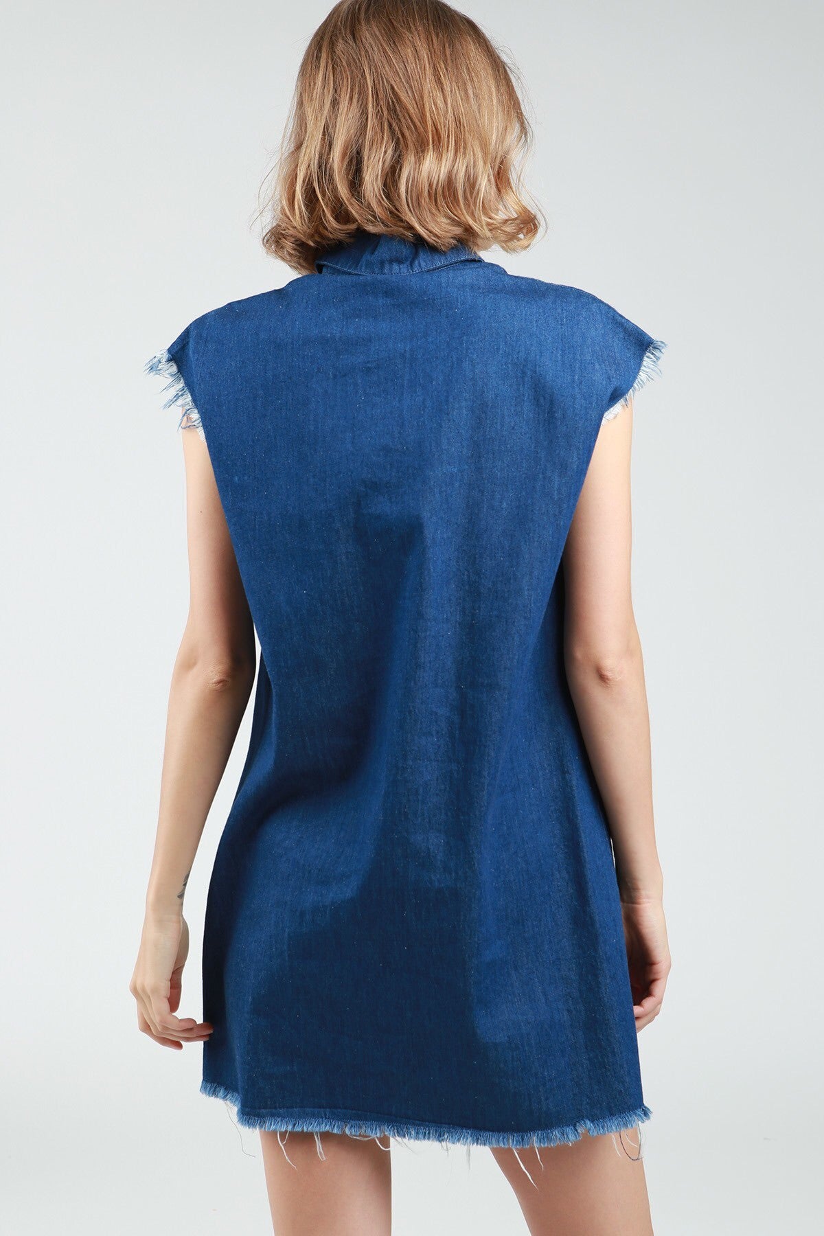 POL Sleeveless Denim Shirt Dress