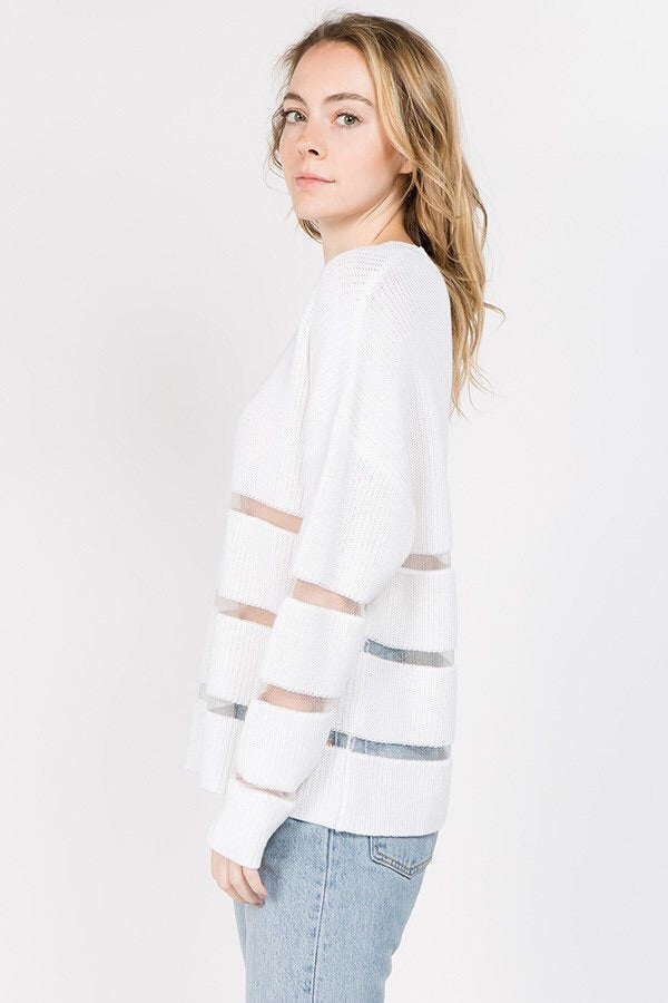 Women’s Crew Neck Mesh Detail Sweater