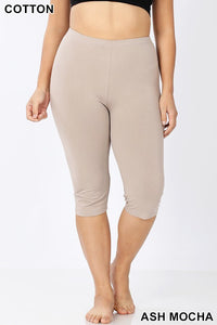 Plus Sz Cotton Capri Ash Mocha Legging