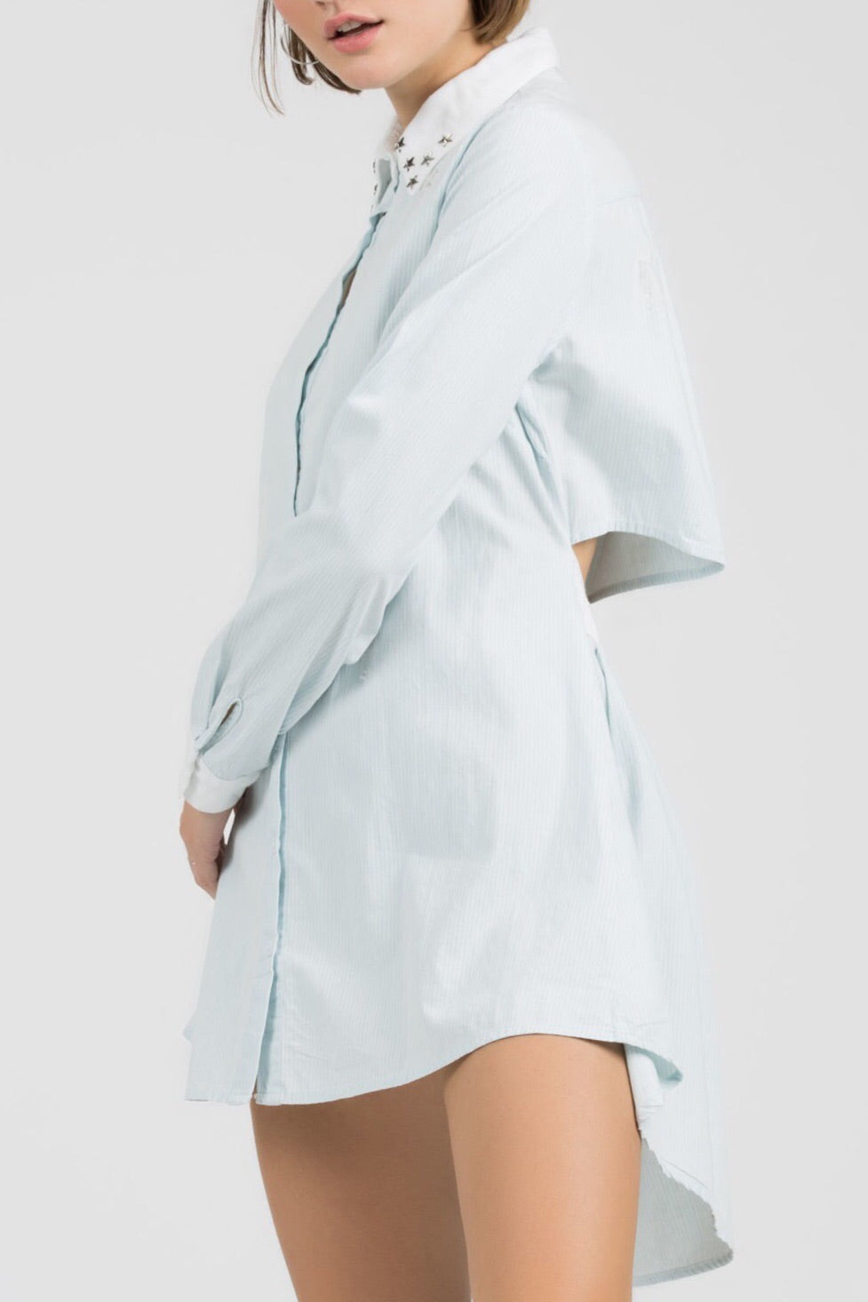 POL Denim Pin Stripe Hi Lo Shirt Dress
