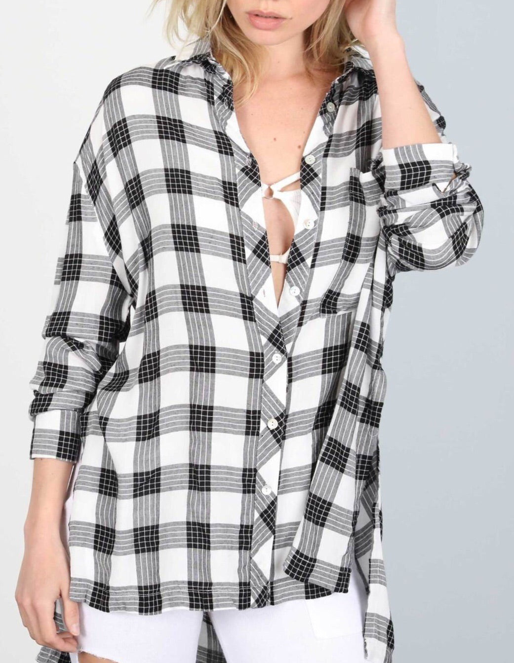 POL Gingham Hi Lo Blouse