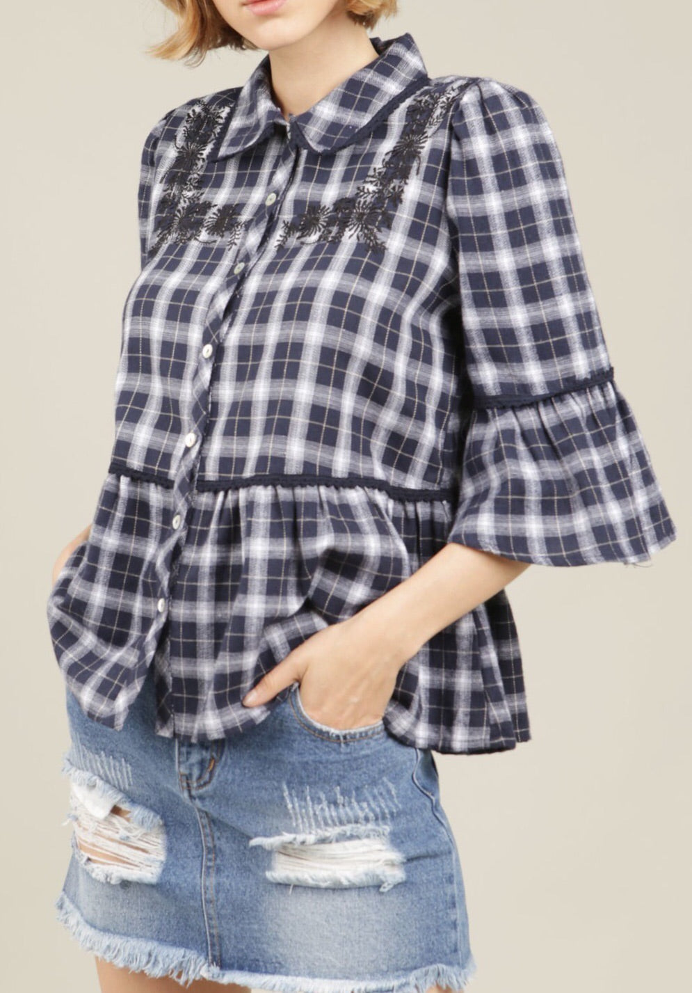 POL Embroidered Baby Doll Shirt