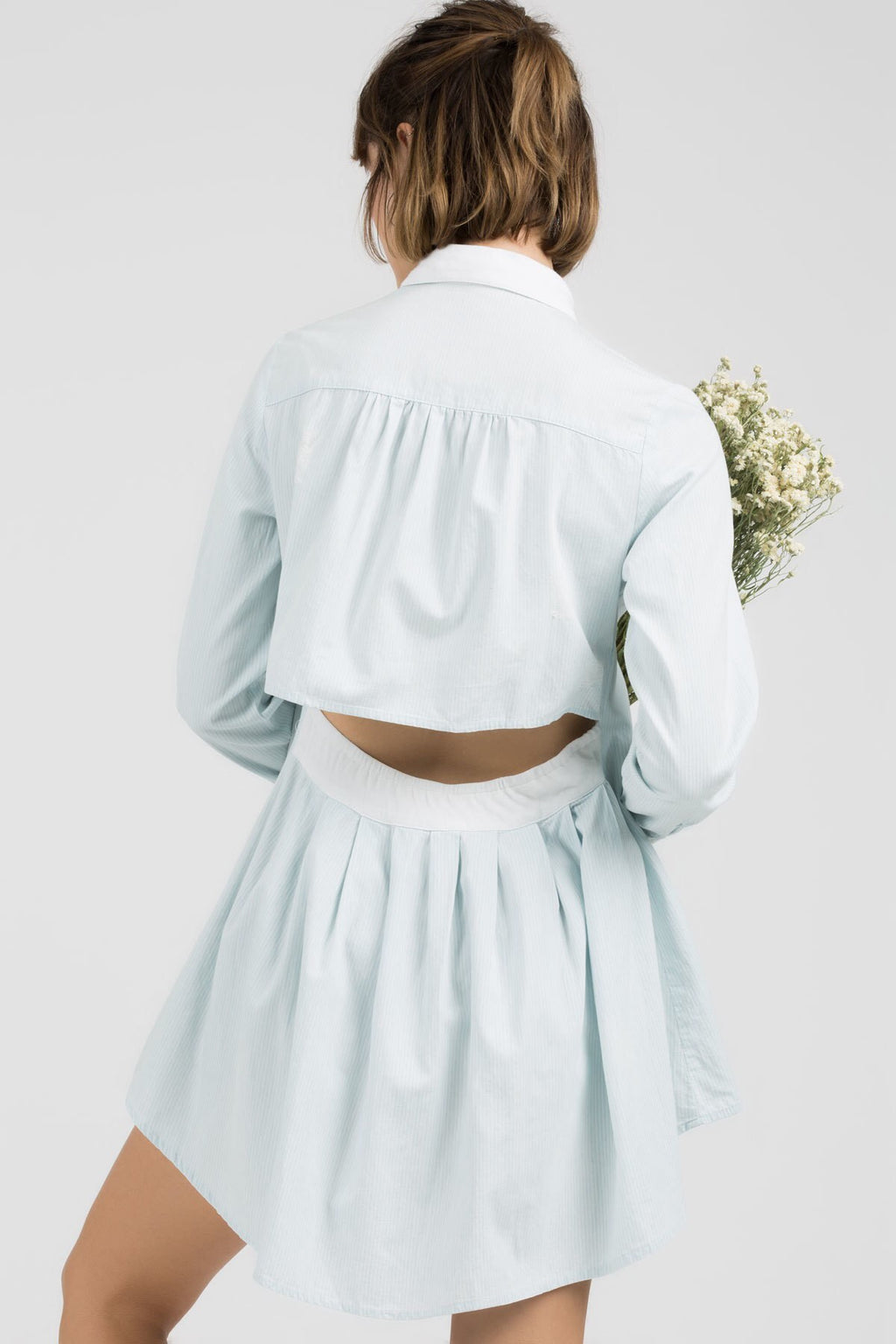 POL Denim Pin Stripe Hi Lo Shirt Dress