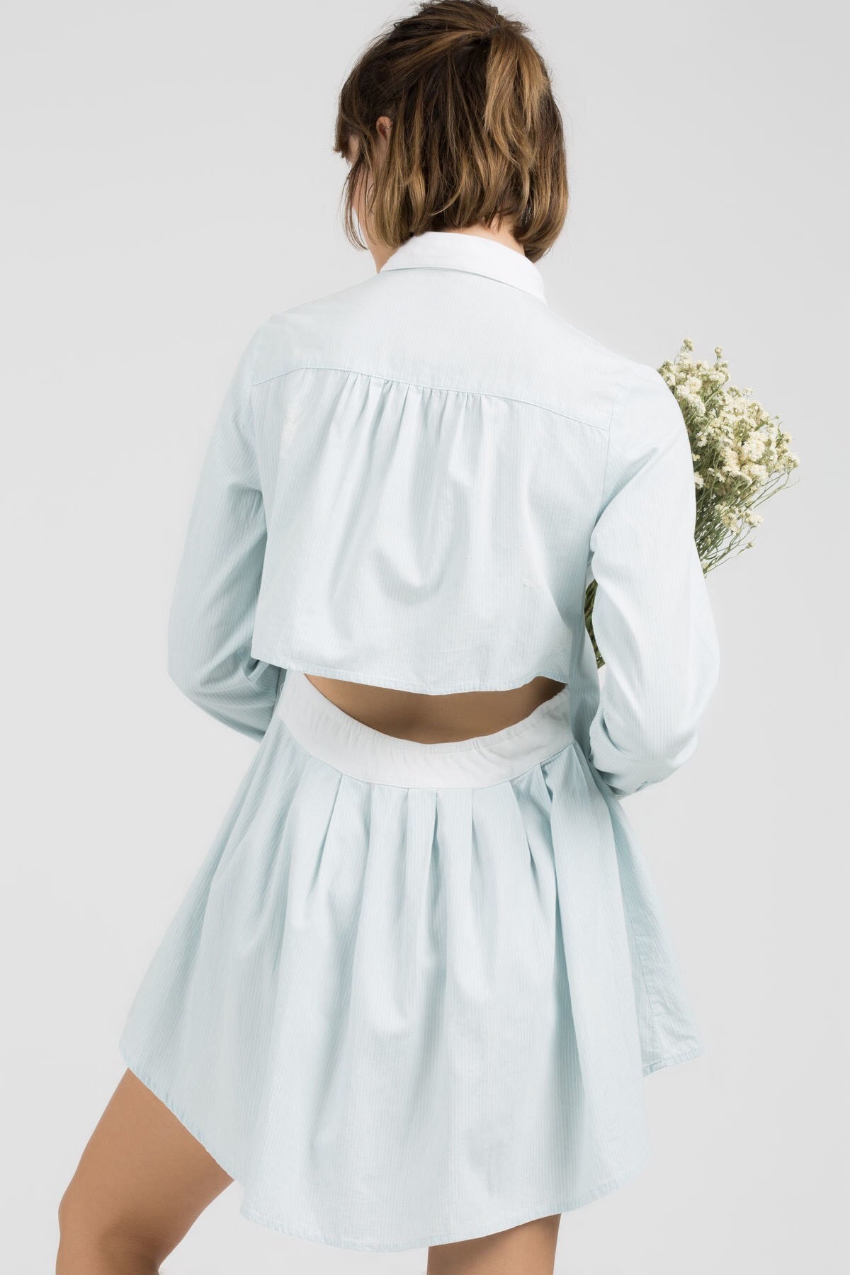 POL Denim Pin Stripe Hi Lo Shirt Dress