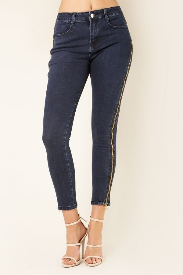 Gold Side Zipper Denim Pants