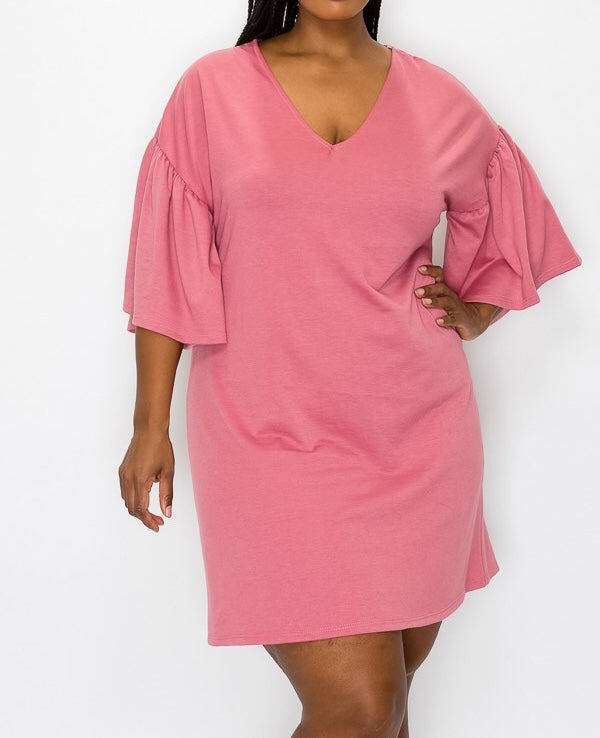 Plus Size Bell Sleeve Dress in Mauve