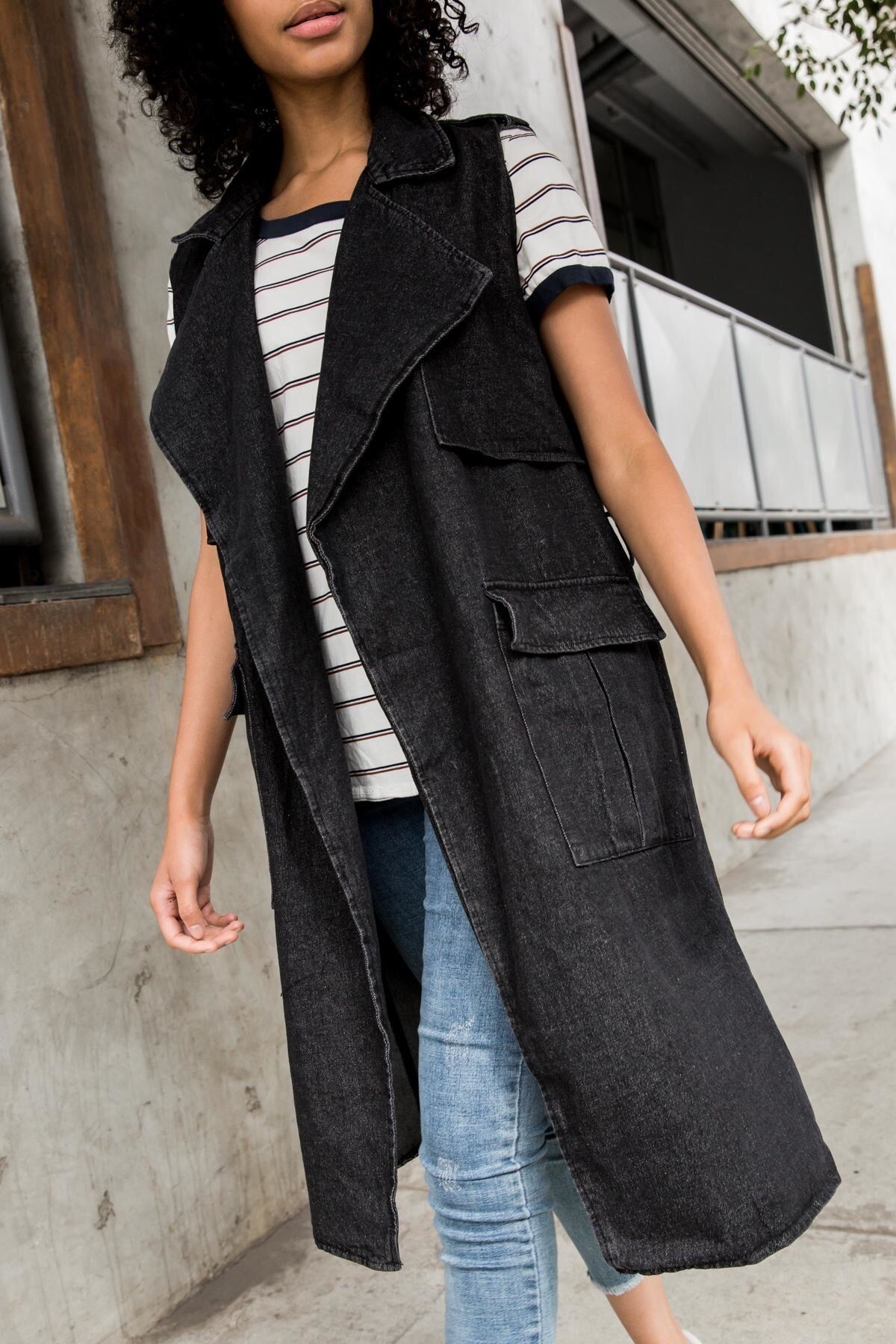POL Sleeveless Trench Denim Vest