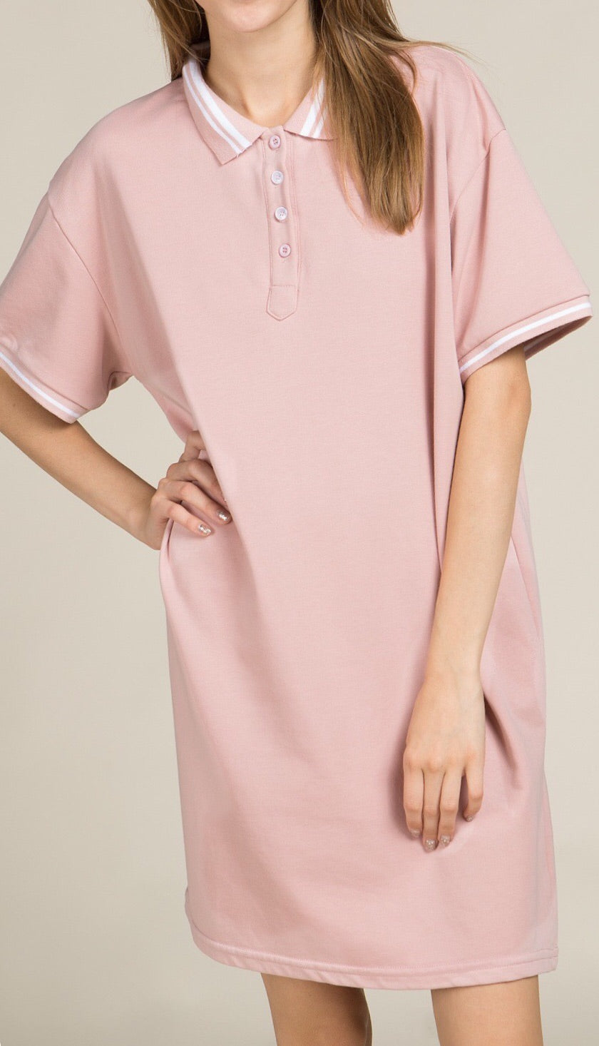 POL Solid Polo Dress Dusty Pink Comfort Fit