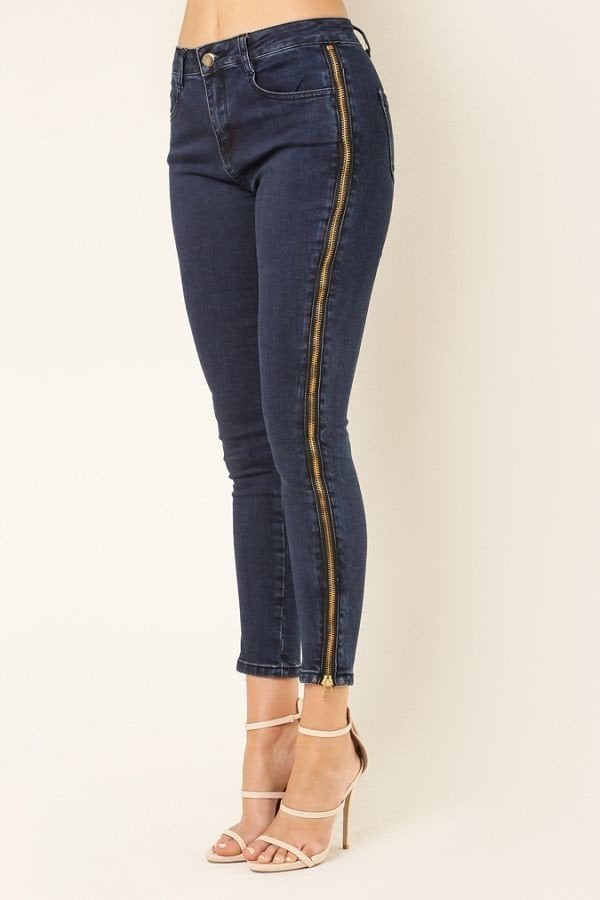 Gold Side Zipper Denim Pants