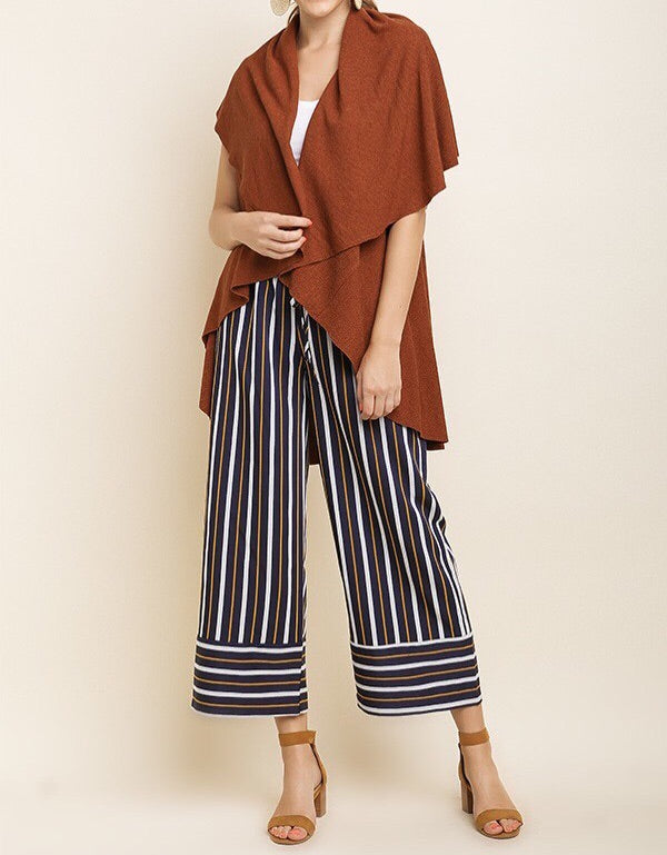 Sleeveless Open Front Draped Lapel Knit Vest