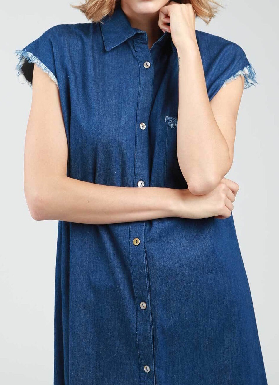POL Sleeveless Denim Shirt Dress