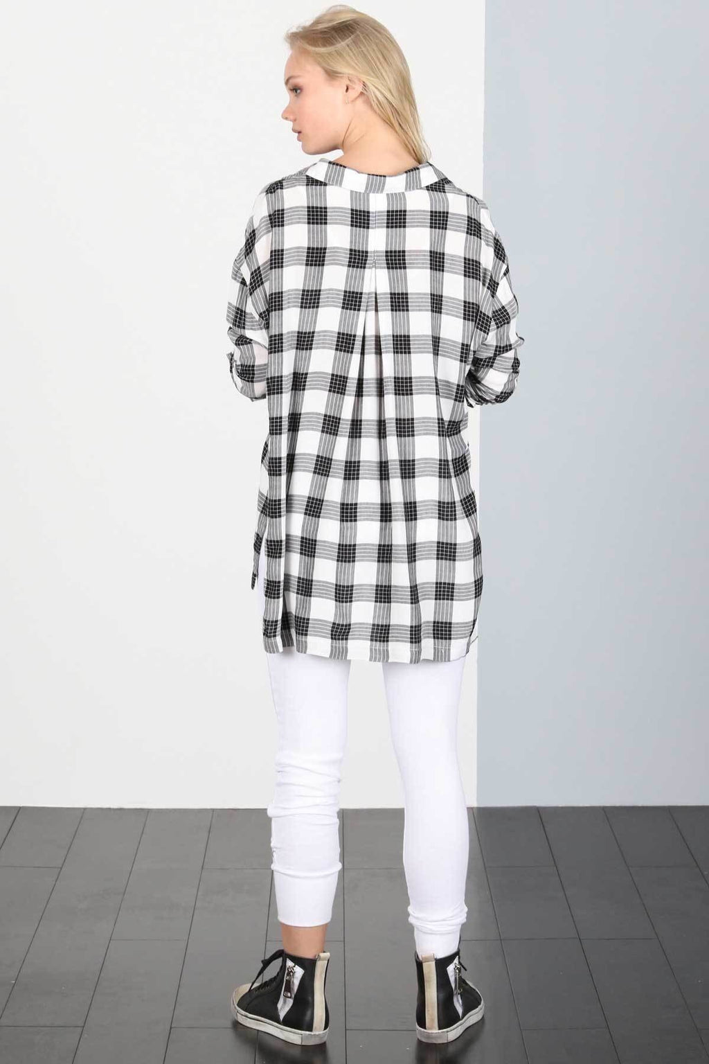 POL Gingham Hi Lo Blouse