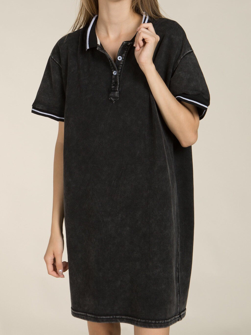 POL Solid Polo Dress Black Comfort Fit