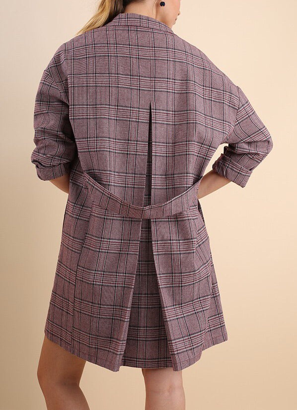 Plaid Print Trench Coat  with Pockets